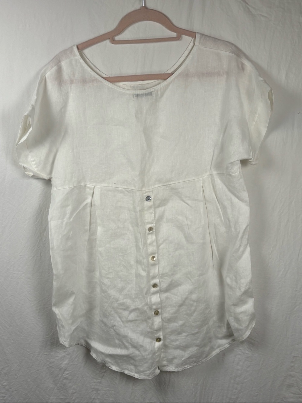 Terzo Millennio Relaxed White Short-Sleeve Linen-Tunic top High-Low Hem Italian - Picture 5 of 15